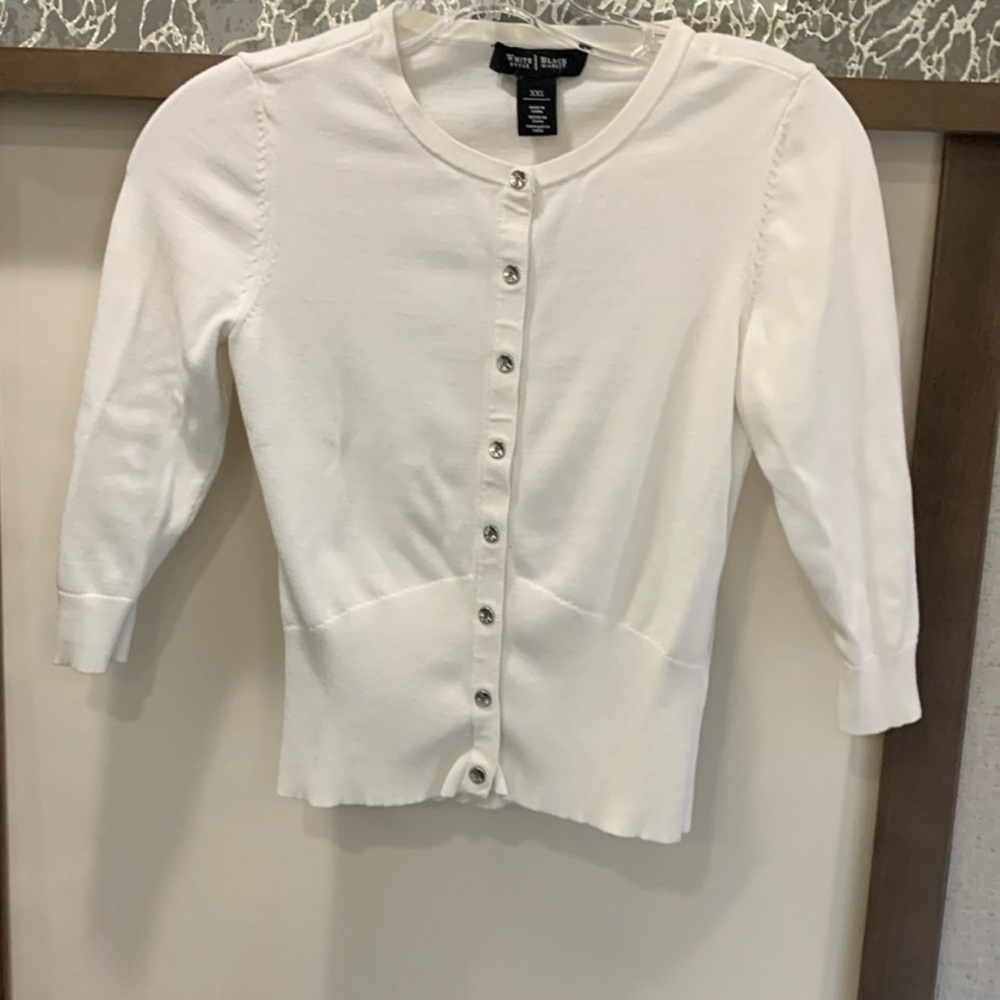 White House Black Market White Button-Down Sweater